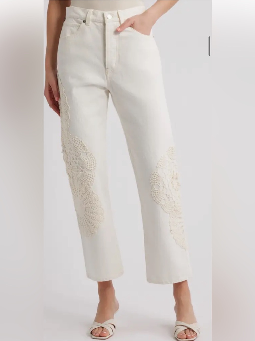 NWT $548 Frame The Vertical Crochet High waist Crop Straight Jeans Size 24